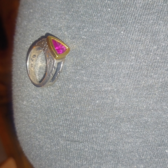 Designer John Atencio silver & 18k ring w/stone - Picture 2 of 7